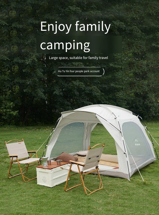 Camping tent outdoor portable camping silver-coated tent fiber bracket one-bedroom and one-living tent outdoor accommodation