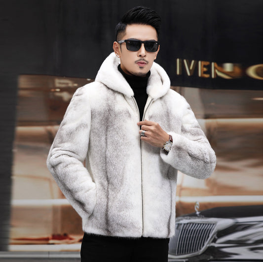 New fashion full mink cross mink imitation fur fashion short mink coat hooded thickened men's coat artificial fur KJ37