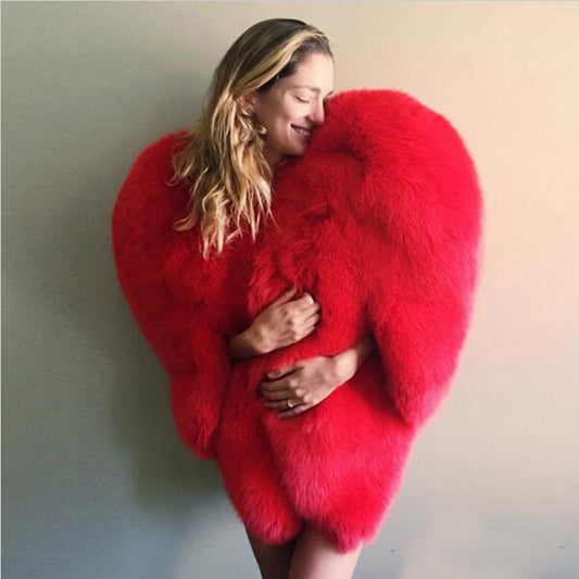 Women's imitation fur red love 3D heart-shaped shawl artificial fur fox fur autumn and winter warm jacket performance clothing KJ993