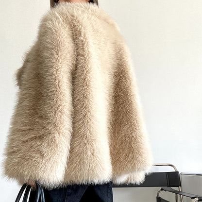 European and American autumn and winter new style lapel fur coats for women, artificial fur jackets, loose Korean style mid-length coats for women KJ40