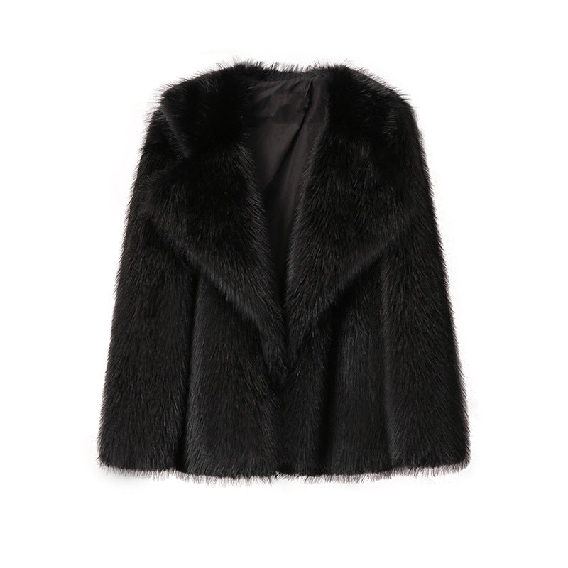 European and American autumn and winter new style lapel fur coats for women, artificial fur jackets, loose Korean style mid-length coats for women KJ40