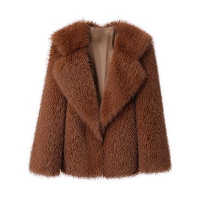 European and American autumn and winter new style lapel fur coats for women, artificial fur jackets, loose Korean style mid-length coats for women KJ40