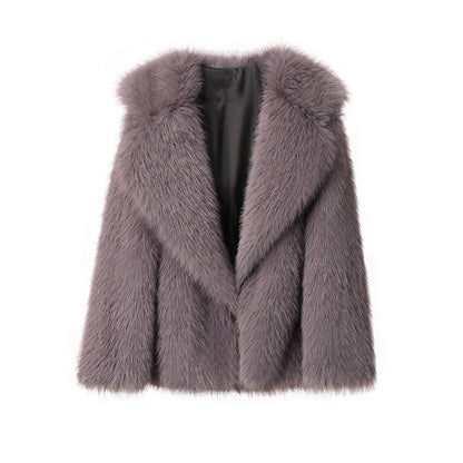 European and American autumn and winter new style lapel fur coats for women, artificial fur jackets, loose Korean style mid-length coats for women KJ40