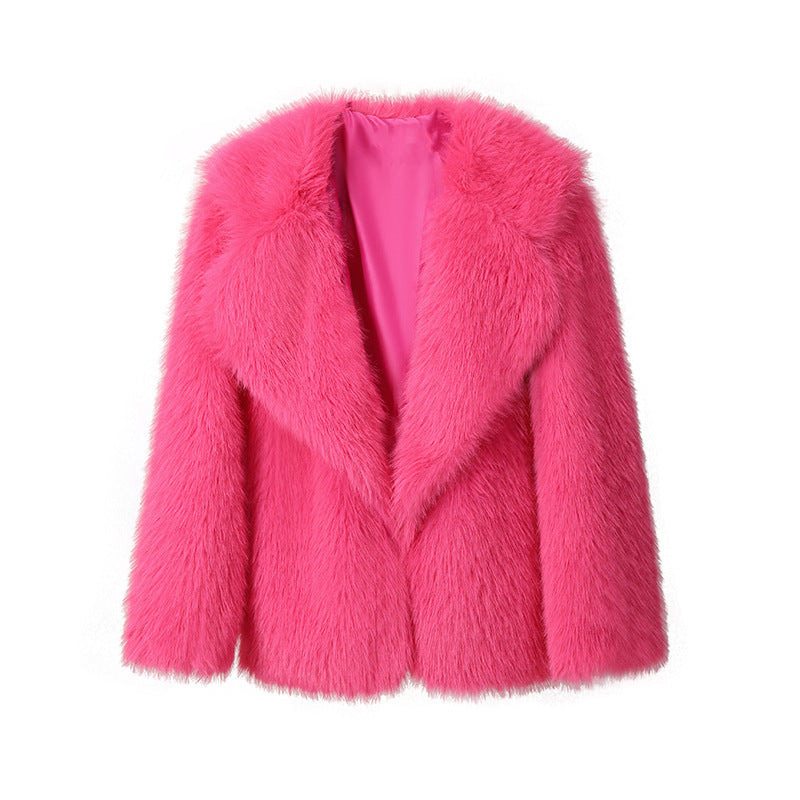 European and American autumn and winter new style lapel fur coats for women, artificial fur jackets, loose Korean style mid-length coats for women KJ40