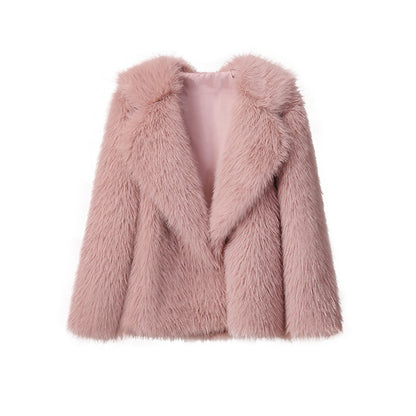 European and American autumn and winter new style lapel fur coats for women, artificial fur jackets, loose Korean style mid-length coats for women KJ40