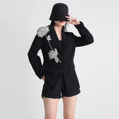 2024 new ins temperament heavy industry beading three-dimensional flower splicing loose slimming elegant suit jacket women's top