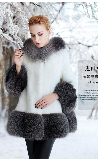 Fur coat mid-length winter eco-friendly artificial fur large size simulated fur mink women's slim hooded fur thickened KJ35