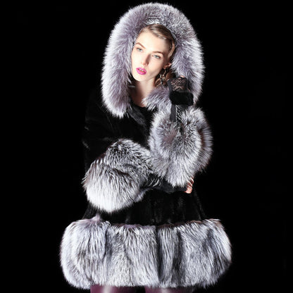 Fur coat mid-length winter eco-friendly artificial fur large size simulated fur mink women's slim hooded fur thickened KJ35