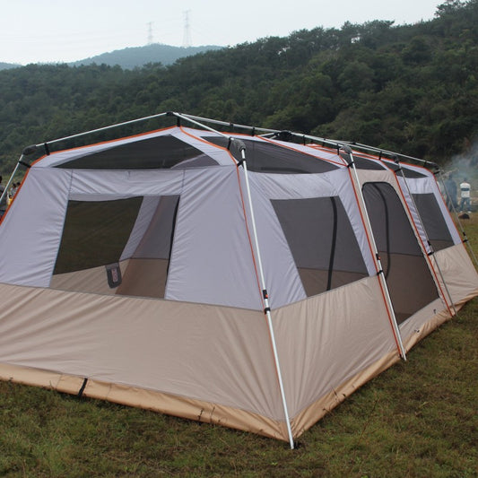 Outdoor four-room and two-living thickened automatic aluminum pole family team camping fully covered black glue waterproof and sunscreen large tent for people