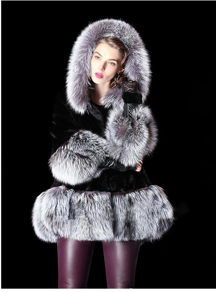 Fur coat mid-length winter eco-friendly artificial fur large size simulated fur mink women's slim hooded fur thickened KJ35