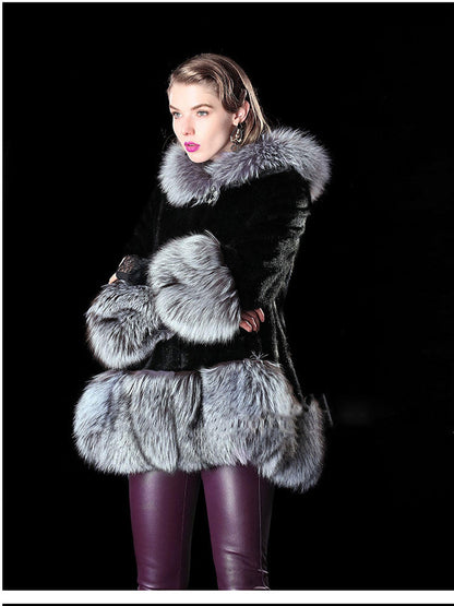 Fur coat mid-length winter eco-friendly artificial fur large size simulated fur mink women's slim hooded fur thickened KJ35