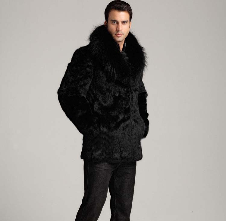 European and American autumn and winter men's imitation fox fur coat mid-length artificial fur rabbit fur warm coat KJ30