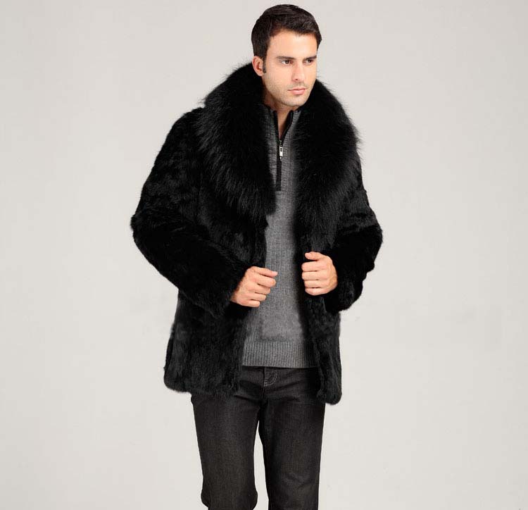 European and American autumn and winter men's imitation fox fur coat mid-length artificial fur rabbit fur warm coat KJ30