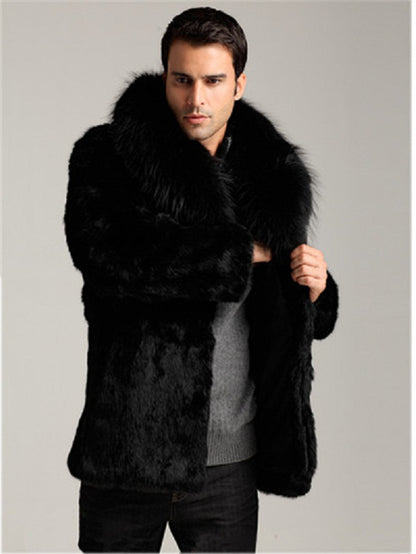 European and American autumn and winter men's imitation fox fur coat mid-length artificial fur rabbit fur warm coat KJ30