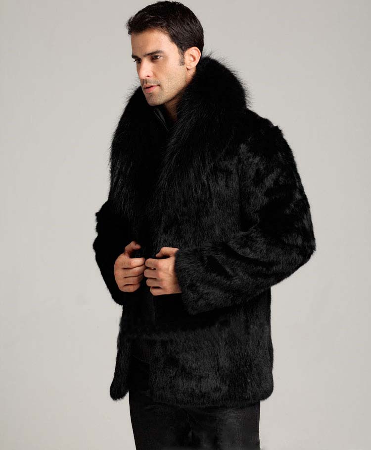 European and American autumn and winter men's imitation fox fur coat mid-length artificial fur rabbit fur warm coat KJ30