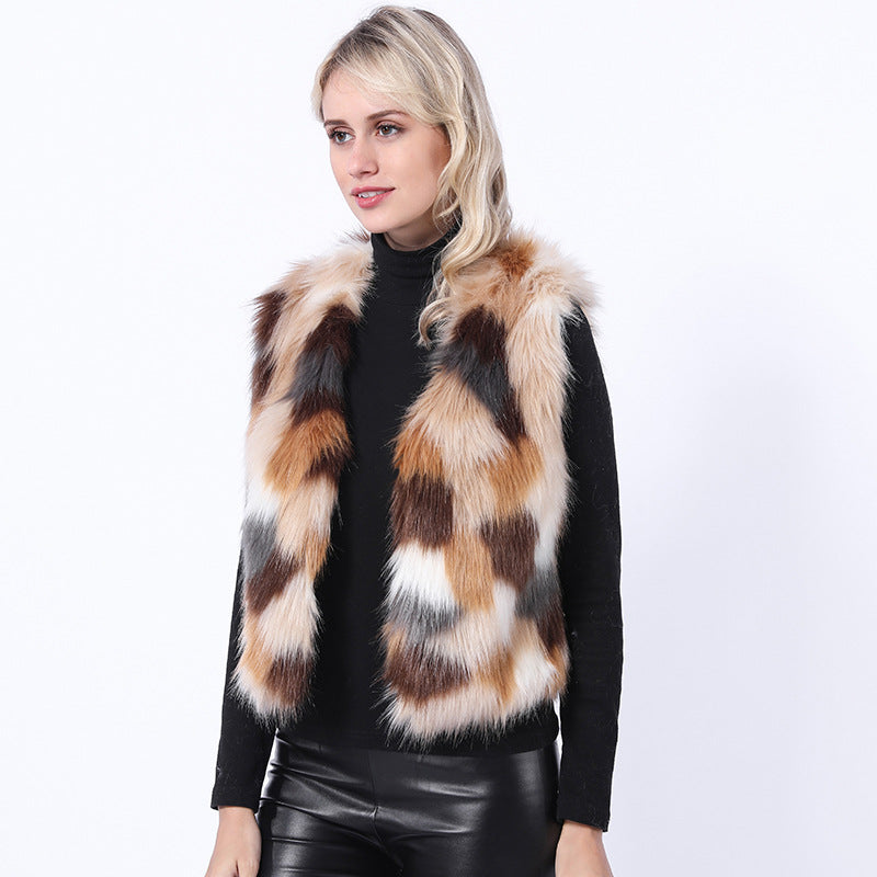 Imitation fox fur fur vest new women's short Korean style colorful waistcoat JFW241