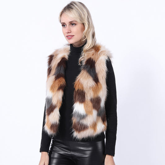 Imitation fox fur fur vest new women's short Korean style colorful waistcoat JFW241