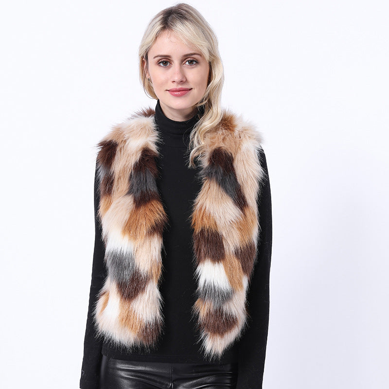 Imitation fox fur fur vest new women's short Korean style colorful waistcoat JFW241