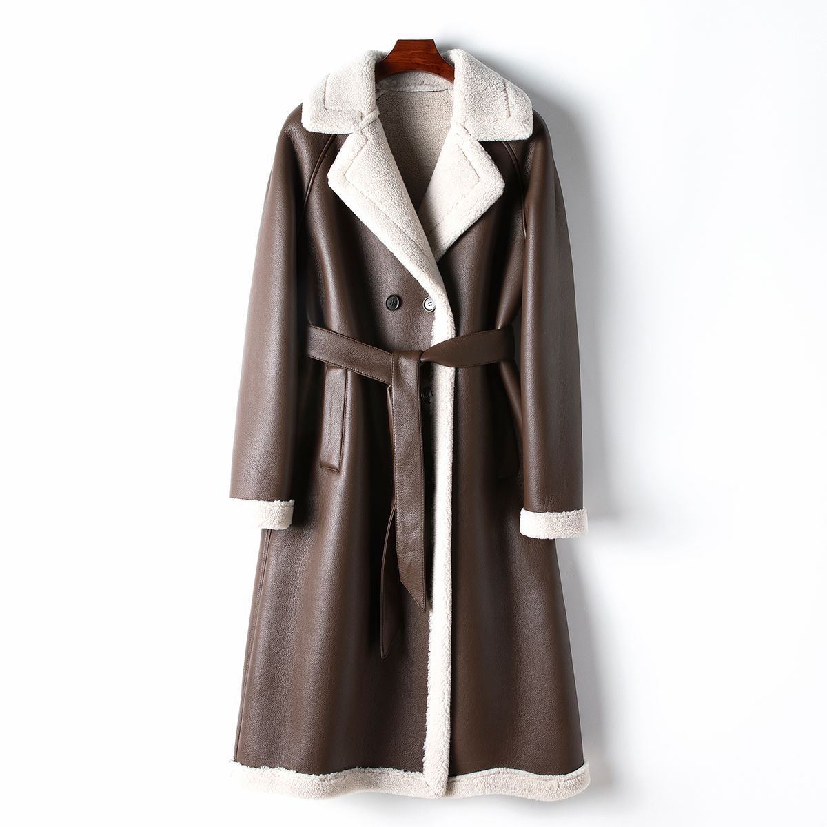 Winter new eco-leather long fur coat women's full wool lining warm coat HQ23-ZXM2380C