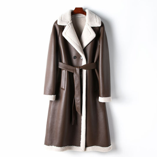 Winter new eco-leather long fur coat women's full wool lining warm coat HQ23-ZXM2380C