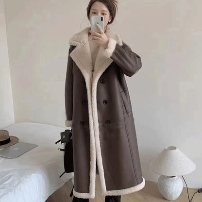 Winter new eco-leather long fur coat women's full wool lining warm coat HQ23-ZXM2380C