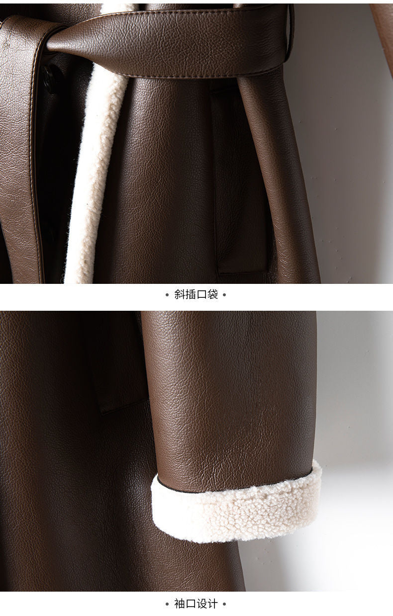 Winter new eco-leather long fur coat women's full wool lining warm coat HQ23-ZXM2380C